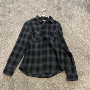 Men's Fasthouse Dark Plaid Casual Button Down Shirt